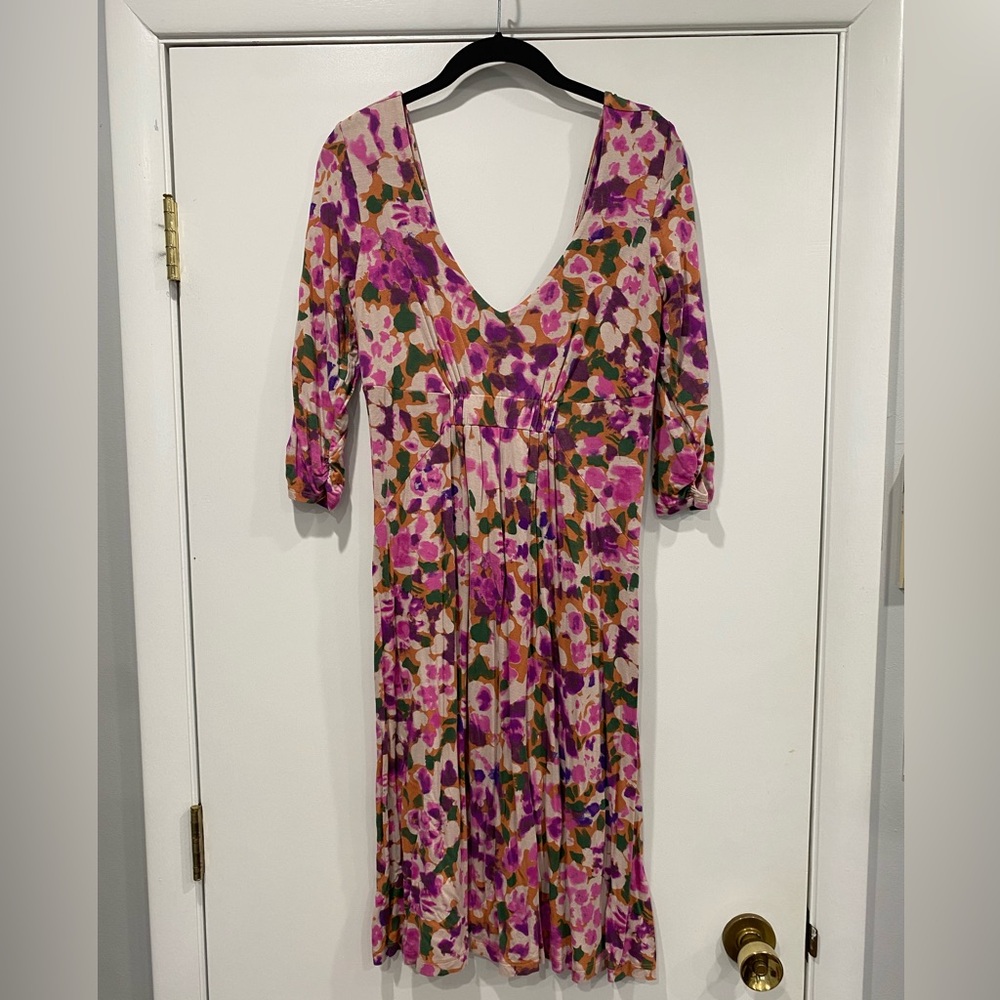CAbi Floral Long Sleeve Dress - Pink and Purple